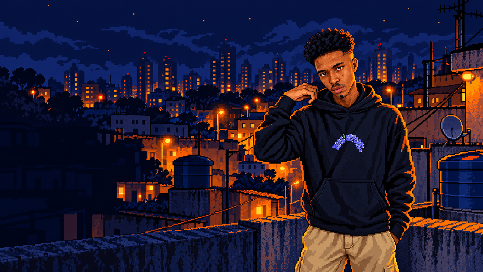 Cenário do universo CYBER em pixel art